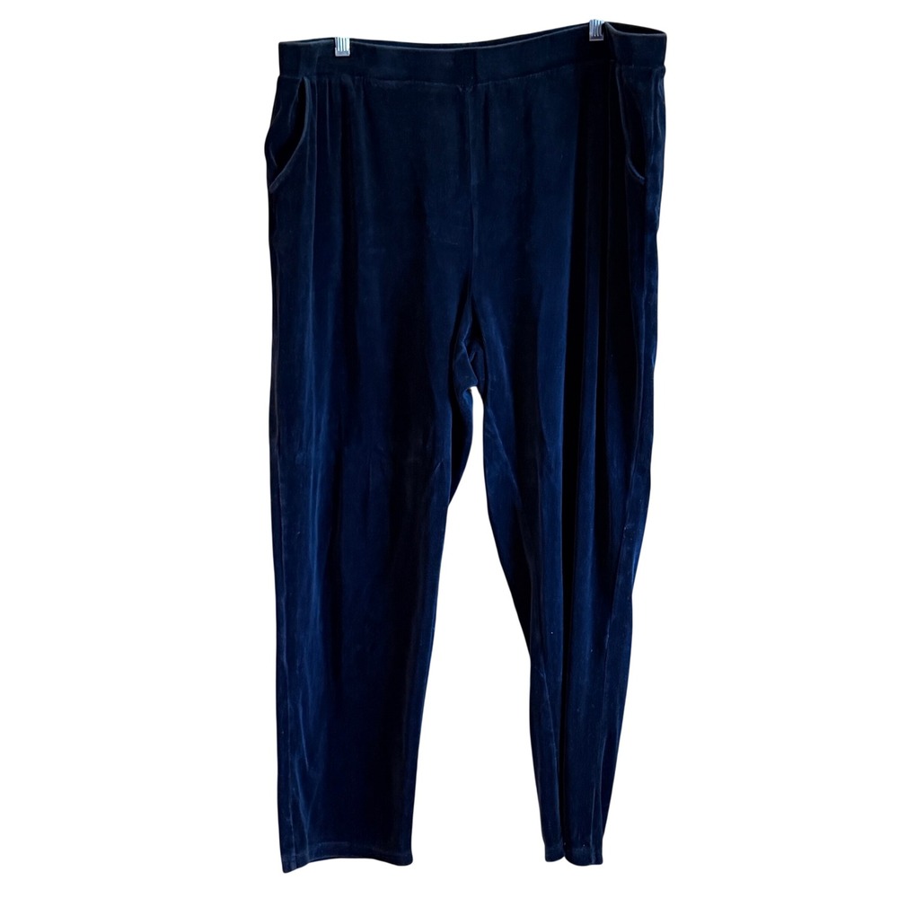Denim & Co Black Velour Straight‎ Leg Pull On Pants XL RN81893